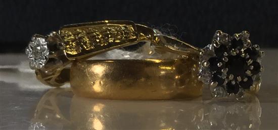 Two 18ct gold dress rings and a wedding band